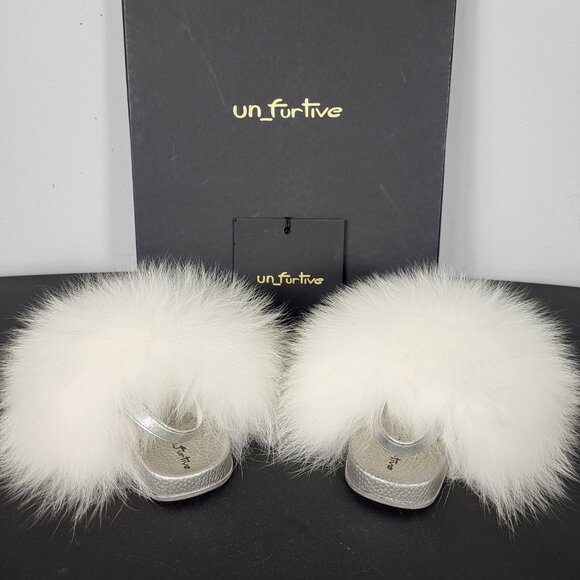 NWOB~$465~UN_FURTIVE~BABY~SZ 4.5/5~REAL WHITE FOX FUR SANDALS SHOES BOOTS - Picture 7 of 16